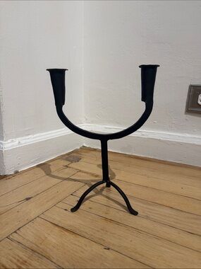 Minimalist Black Metal Two-Arm Candle Holder